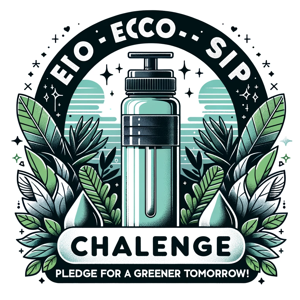 DALL·E 2023-10-28 15.47.14 - Illustration of a challenge poster for 'Eco-Sip'. The design showcases the Eco-Sip water bottle with a filter, surrounded by nature elements. Bold tex